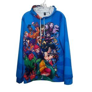 Brawl Stars Hoodie Sweatshirt Large Blue Colorful Cartoon Graphic Drawstring